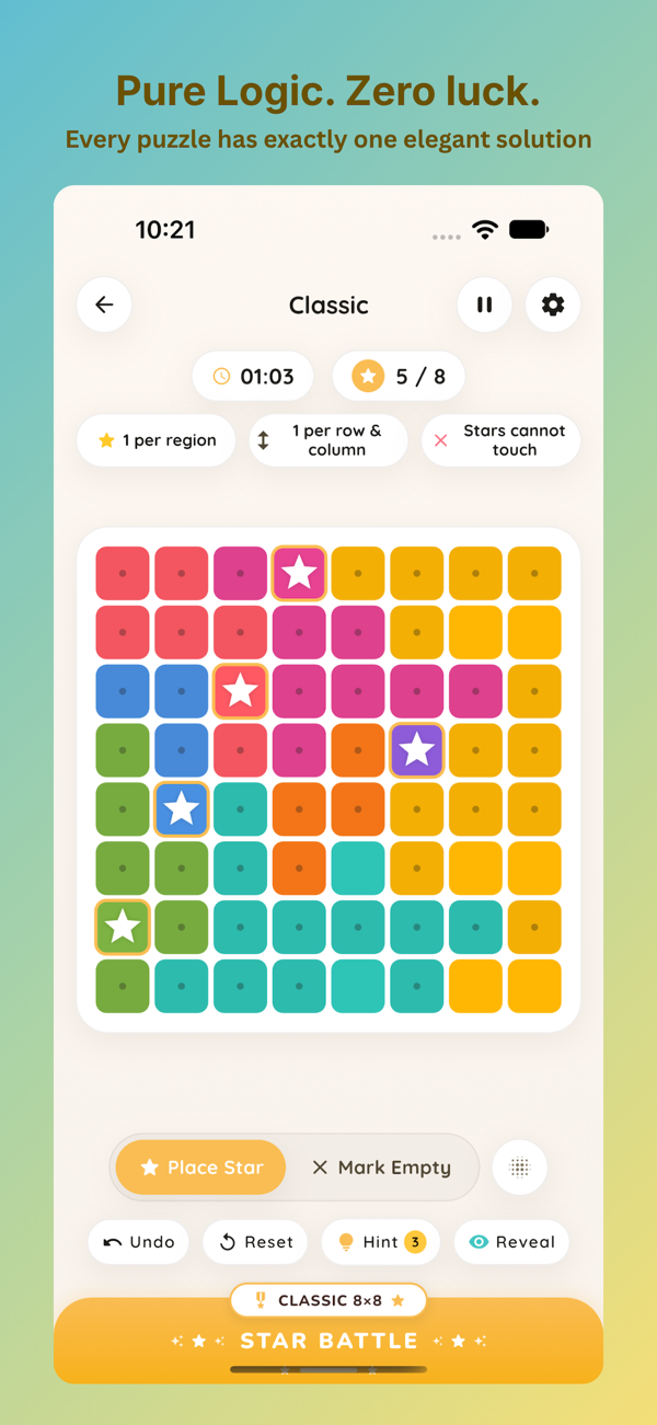 Star Battle tactical logic puzzle mobile gameplay interface